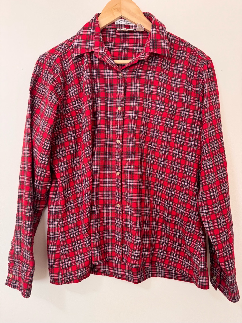 Vintage Tabi International Red Plaid Button Up Shirt L 80s 90s